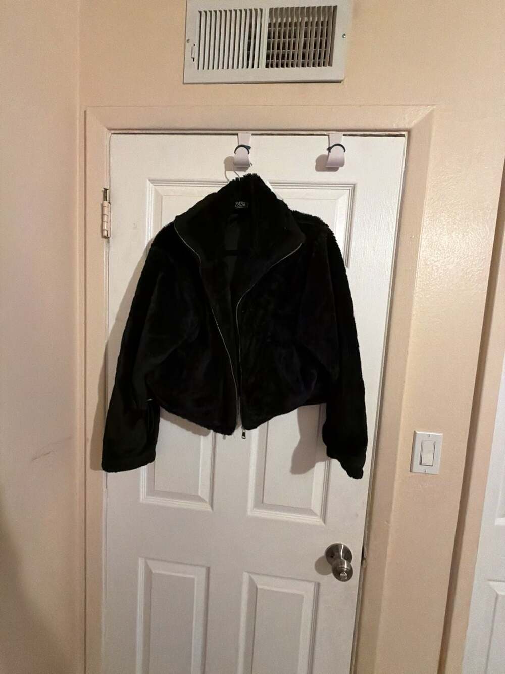 With Love Cropped Black Faux Fur Zip-Up Jacket